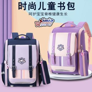 کوله پشتی صندوقی دخترانه و پسرانه قفل کمربندی فانتزی خارجی وارداتی جامدادی دار (کیف مدرسه) zynkids کد 995