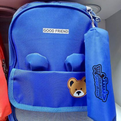 کیف مدرسه دخترانه و پسرانه جا مدادی دار تدی چاپی راه راه خارجی SCHOOL BAG کد 1815