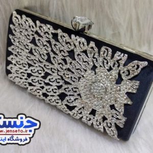 کیف زنانه مجلسی دهانه فلزی توری قاب دار خورشیدی new کد 1324