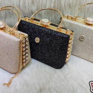 کیف زنانه دهانه فلزی مجلسی دور نگین کد 1225