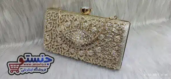 کیف دهانه فلزی زنانه مجلسی pasporti نگین توری قاب دار چشمی کد 1328