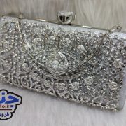کیف زنانه دهانه فلزی قاب دار نقره ای