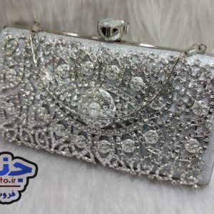 کیف دهانه فلزی زنانه مجلسی pasporti نگین توری قاب دار چشمی کد 1328