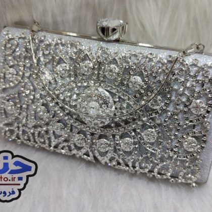 کیف دهانه فلزی زنانه مجلسی pasporti نگین توری قاب دار چشمی کد 1328