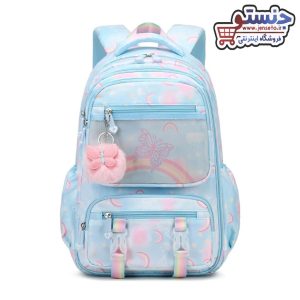کوله پشتی دخترانه فانتزی دریخچالی طرح پروانه رنگین کمانی (کیف مدرسه دخترانه) کد 3599