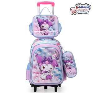 کوله پشتی چرخدار دخترانه کرومی به همراه کیف غذا و جامدادی خارجی وارداتی new کد 4694